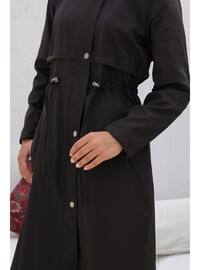 Long Coat With Drawstring Waist Black