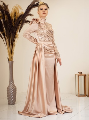 Gold color - Modest Evening Dress - Piennar