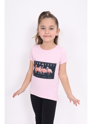 Yellow - Powder Pink - Mint Green - Gray Melange - Pink - Girls` T-Shirt - Toontoy