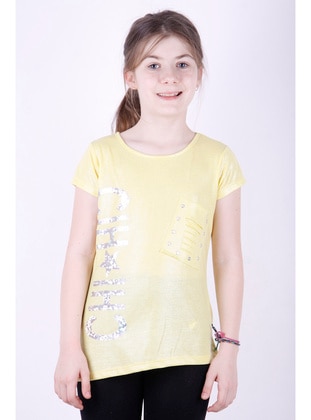 Powder Pink - White - Gray Melange - Black - Yellow - Girls` T-Shirt - Toontoy