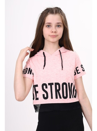Black - Pink Melange - Girls` T-Shirt - Toontoy