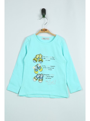 Gray Melange - Mint Green - Girls` T-Shirt - Toontoy