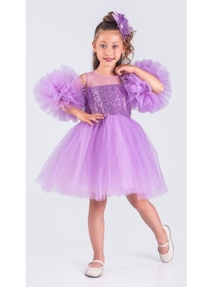 Crew neck - Fully Lined - Lilac - Girls` Dress - MNK Baby