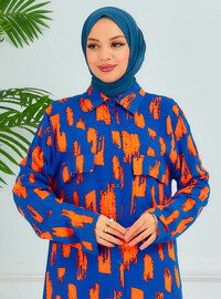 Robe Modeste Imprimée Bleu Outremer