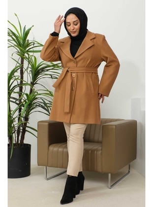 Camel - Fully Lined - Plus Size Puffer Jacket - İmaj Butik