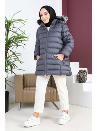 Grey - Fully Lined - Plus Size Puffer Jacket - İmaj Butik