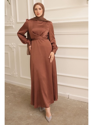 Brown - Unlined - Modest Evening Dress - İmaj Butik