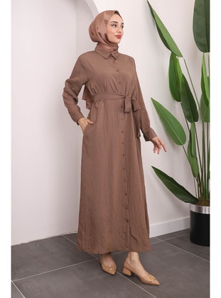 Brown - Unlined - Modest Dress - İmaj Butik