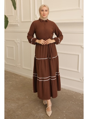 Brown - Unlined - Modest Dress - İmaj Butik
