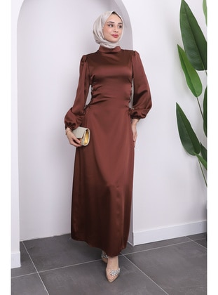 Brown - Fully Lined - Modest Evening Dress - İmaj Butik