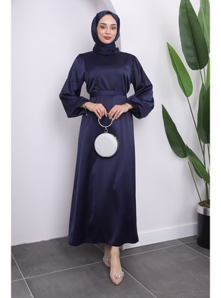 Navy Blue - Unlined - Modest Evening Dress - İmaj Butik