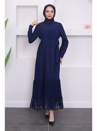 Navy Blue - Fully Lined - Modest Dress - İmaj Butik
