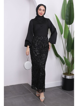 Black - Unlined - Modest Evening Dress - İmaj Butik