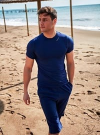 Navy Blue - Fully Lined - 200gr - Men`s Beach Shorts