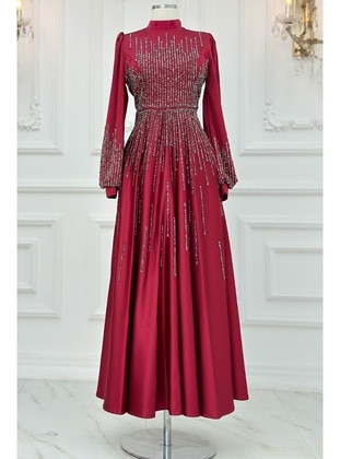 Burgundy - Modest Evening Dress - Amine Hüma