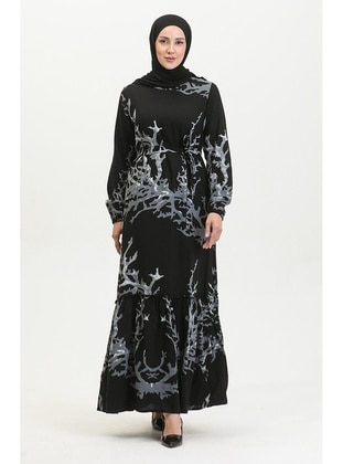 Black - Gray - Modest Dress - GELİNCE