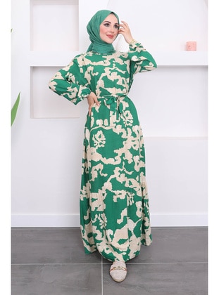 Green - Unlined - Plus Size Dress - İmaj Butik