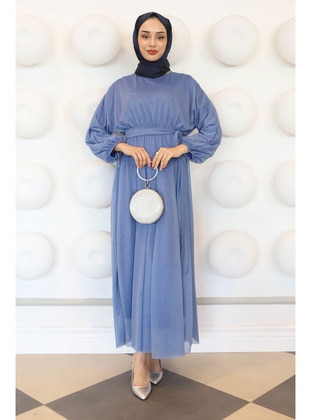 Blue - Fully Lined - Modest Dress - İmaj Butik