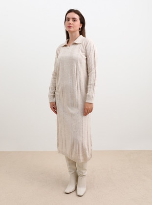 Beige - Plus Size Knit Dresses - Alia