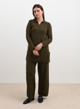 Khaki - Plus Size Knit Co-ords - Alia