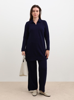 Navy Blue - Plus Size Knit Co-ords - Alia