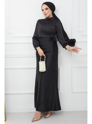 Black - Fully Lined - Modest Evening Dress - İmaj Butik