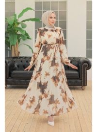 Brown - Dog collar - Fully Lined - Modest Dress