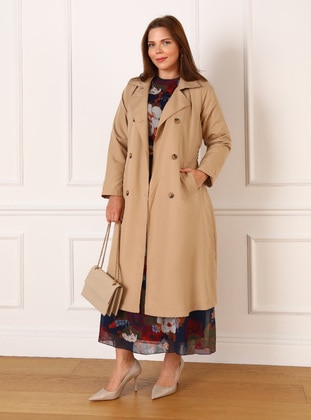 Beige - Plus Size Trench coat - Alia