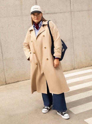 Beige - Plus Size Trench coat - Alia