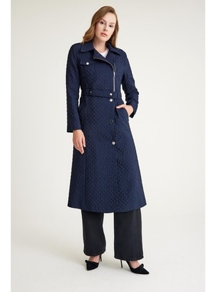 Navy Blue - Trench Coat - Olcay