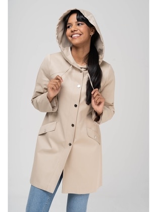 Beige - Trench Coat - Olcay