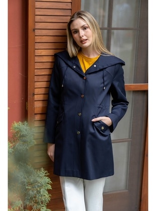 Navy Blue - Trench Coat - Olcay