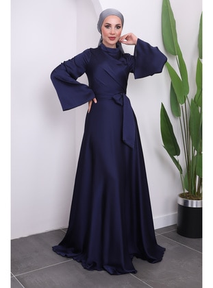 Navy Blue - Modest Evening Dress - İmaj Butik