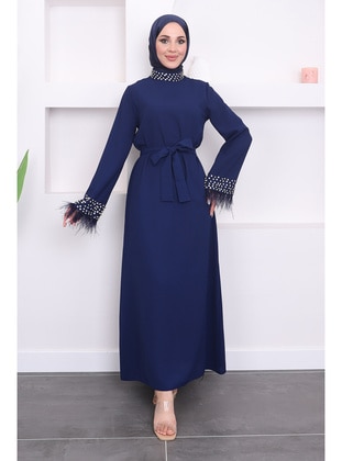 Navy Blue - Fully Lined - Modest Evening Dress - İmaj Butik
