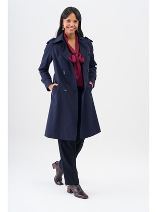 Navy Blue - Trench Coat - Olcay