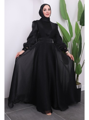 Black - Fully Lined - Modest Evening Dress - İmaj Butik