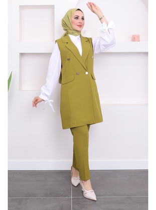 Olive Green - Unlined - Suit - İmaj Butik