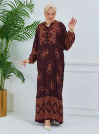 Embroidered Modest Dress Brown