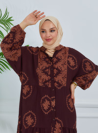 Embroidered Modest Dress Brown