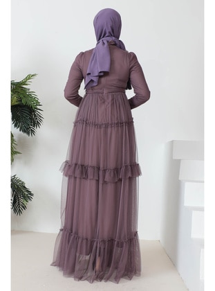 Dark Lilac - Fully Lined - Modest Evening Dress - İmaj Butik