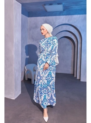 Blue - Modest Dress - Nergis Neva