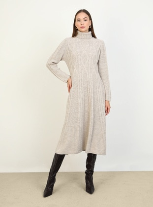 Beige - Knit Dresses - Refka