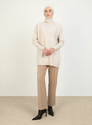 Beige - Knit Tunics - Refka