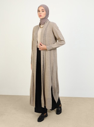 Beige - Knit Cardigan - Refka