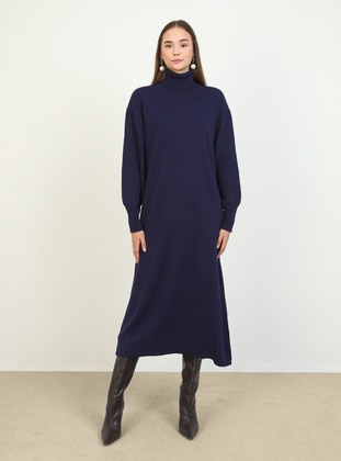 Navy Blue - Knit Dresses - Refka