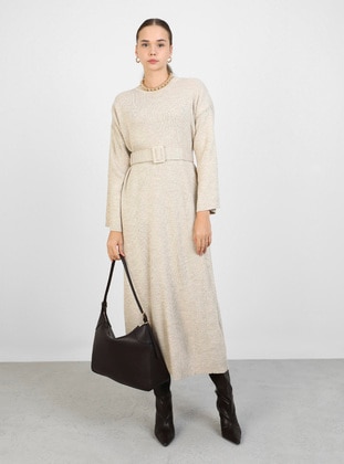 Beige - Knit Dresses - Refka