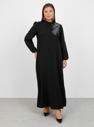 Black - Unlined - Plus Size Evening Dress - Alia