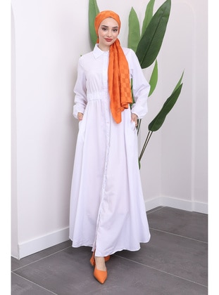 White - Unlined - Modest Dress - İmaj Butik