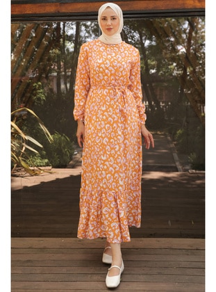 Orange - Modest Dress - Benguen