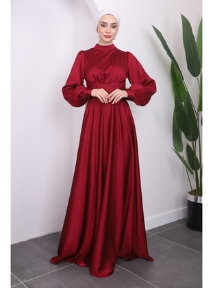 Burgundy - Modest Evening Dress - İmaj Butik